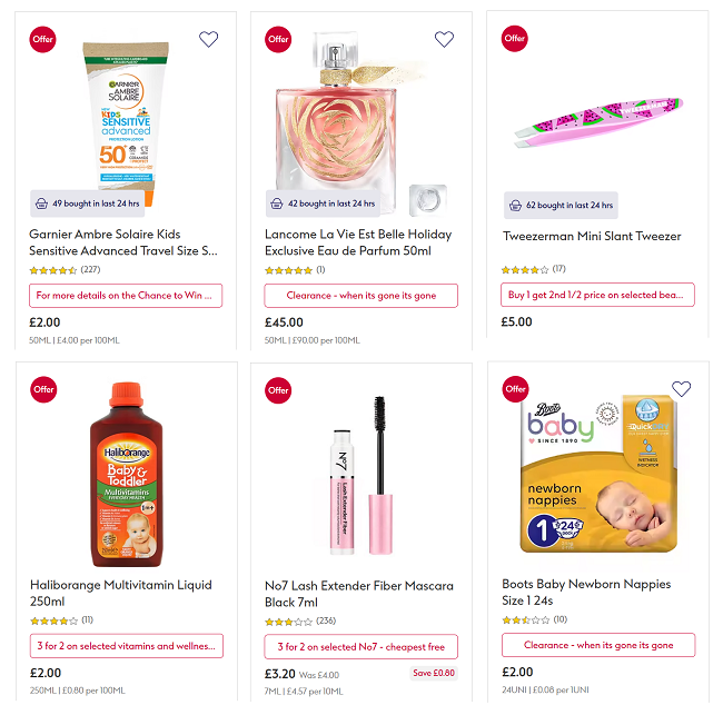Screenshot of Clearance Sale at Boots