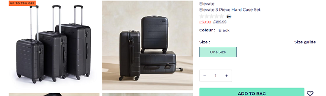 Screenshot showing Elevate 3 Piece Hard Case Set for £59.99 at Studio