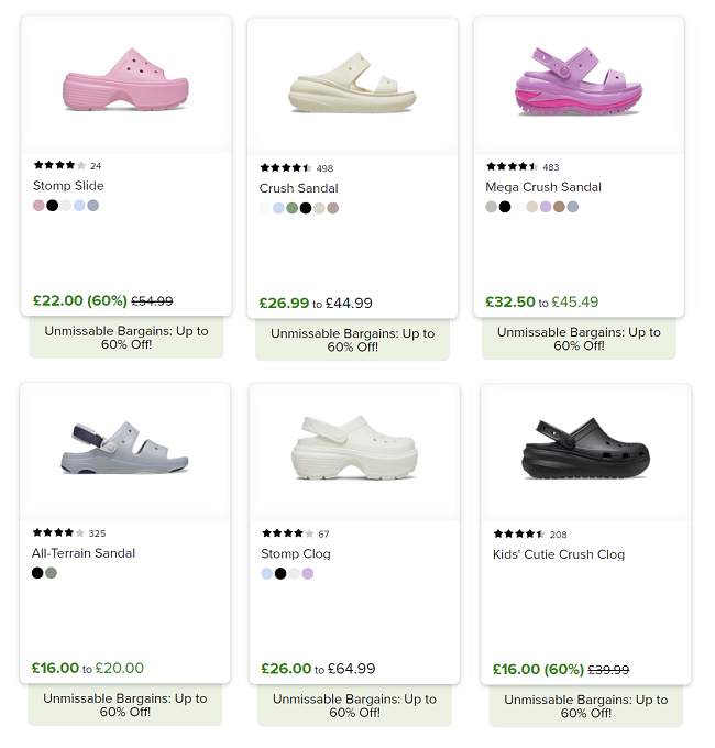 Screenshot showing sale at Crocs
