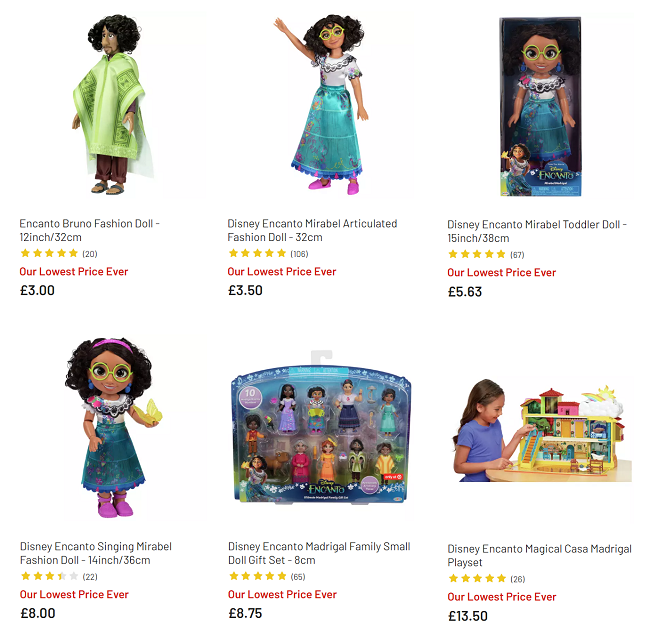 Screenshot showing reduced Disney Encanto toys from Argos