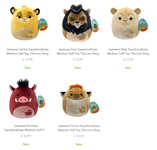 Screenshot showing The Lion King Squishmallows at Disney Store