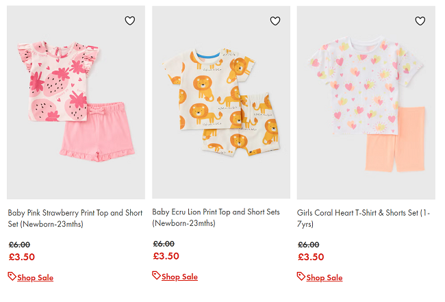 Screenshot of kids' sale items at Matalan