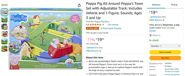 Screenshot showing Peppa Pig All Around Peppa’s Town Set for £19.45 at Amazon