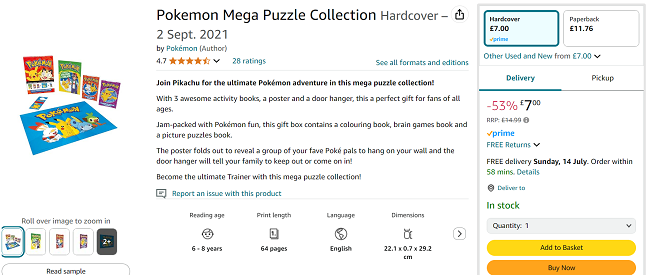 Screenshot showing Pokemon Mega Puzzle Collection for £7 at Amazon
