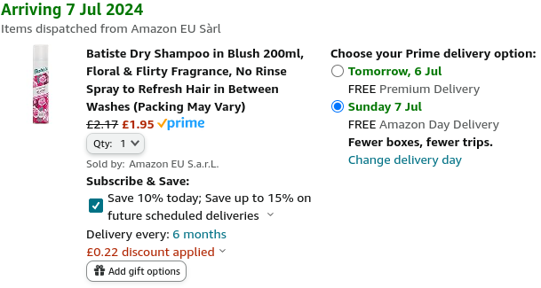 Batiste Dry Shampoo Blush 200ml £1.95 @ Amazon