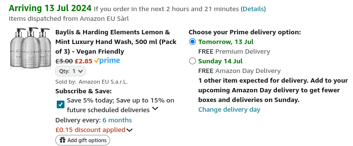 Baylis & Harding Elements Lemon & Mint Luxury Hand Wash, 500 ml (Pack of 3) £2.85 @ Amazon