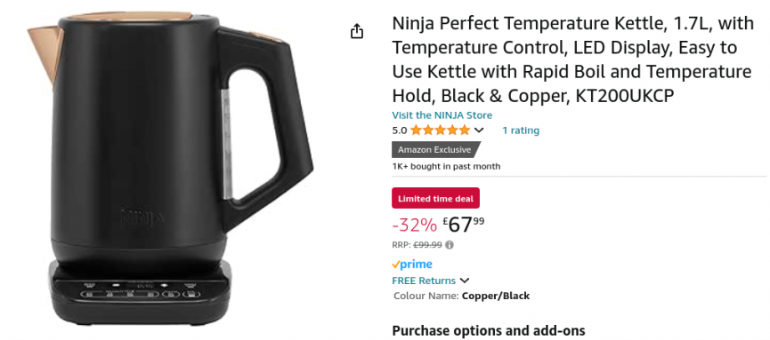 Ninja Perfect Temperature Kettle £67.99 Delivered @ Amazon