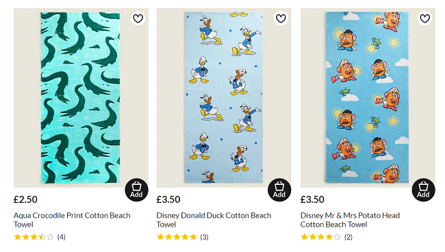 Screenshot showing Beach Towels from Asda George