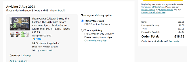 Screenshot showing Little People Collector Nightmare Before Christmas Pack for £18.75 at Amazon