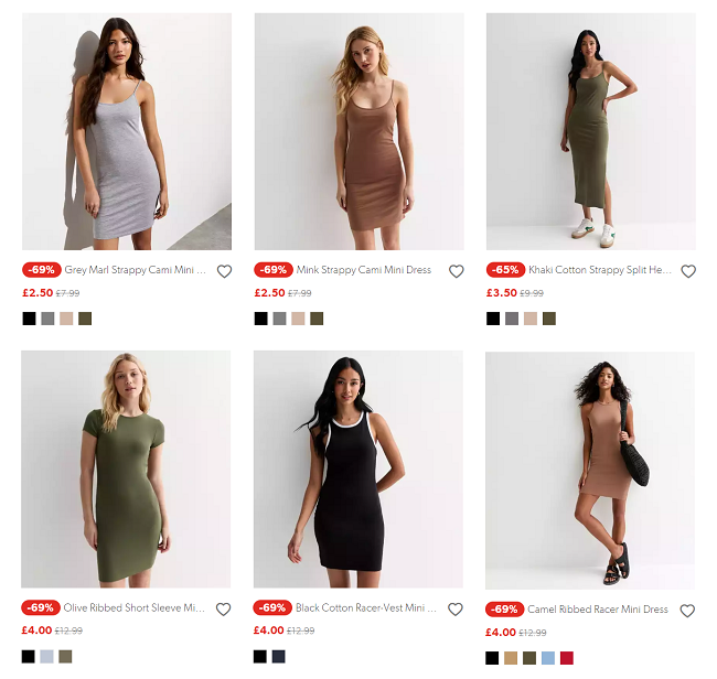 Screenshot showing sale dresses from New Look