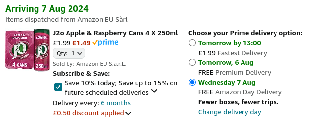 J2o Apple & Raspberry Cans 4 X 250ml £1.49 @ Amazon
