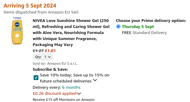 Nivea Love Sunshine Shower Gel 250ml £1.01 @ Amazon
