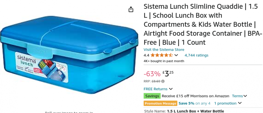 Sistema Lunch Slimline Quaddie 1.5L £3.25 @ Amazon