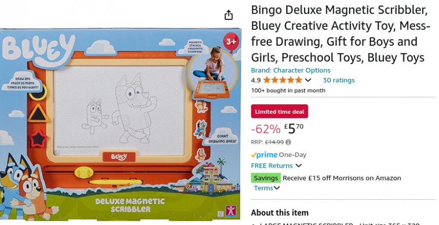 Bluey Bingo Deluxe Magnetic Scribbler £5.70 @ Amazon