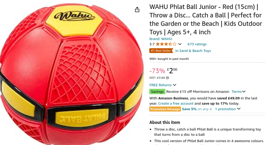 WAHU Phlat Ball Junior - Red £2 @ Amazon