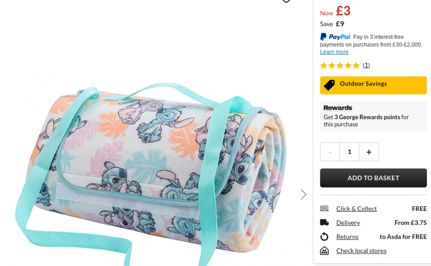 Stitch Picnic Rug £3 at Asda George