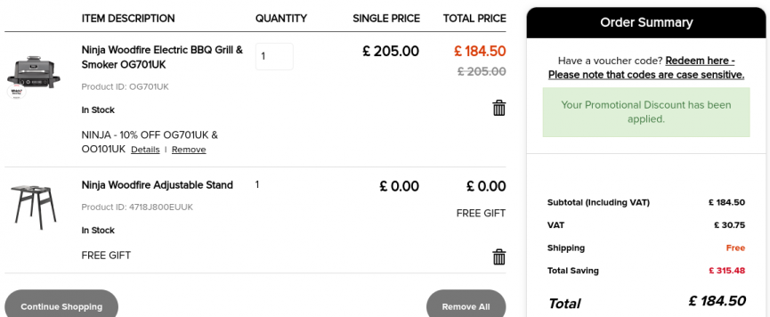 Ninja Woodfire Electric BBQ Grill & Smoker + Free Stand £184.50 delivered with code @ Ninja Kitchen