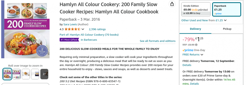 Hamlyn All Colour Cookery: 200 Family Slow Cooker Recipes £1.25 @ Amazon