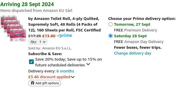by Amazon Toilet Roll, 4-ply Quilted 48 Rolls (4 Packs of 12) 