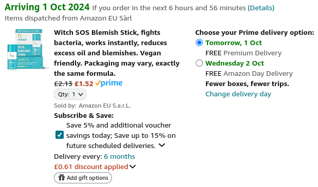 Witch SOS Blemish Stick £1.52 @ Amazon