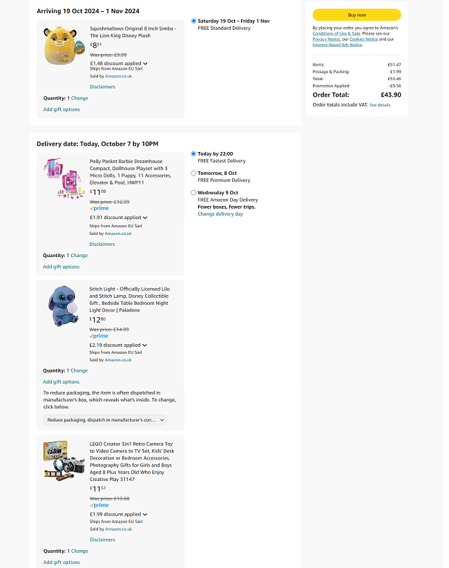 Screenshot of £5 off £50 toys offer at Amazon
