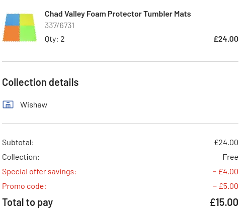 Screenshot showing 2 for £15 Chad Valley toys with code at Argos