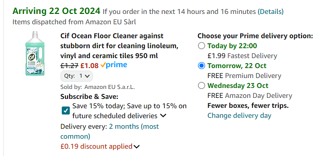 Screenshot showing Cif Ocean Floor Cleaner 950ml for £1.08 at Amazon