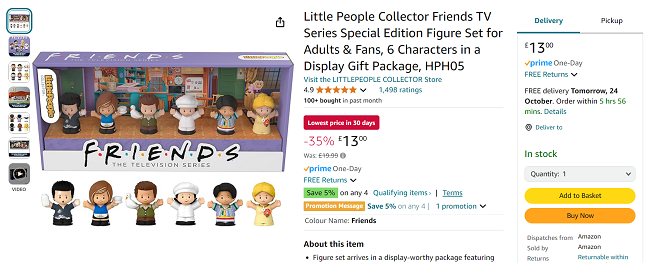 Screenshot showing Little People Collector Friends TV Series Figure Pack for £13 at Amazon