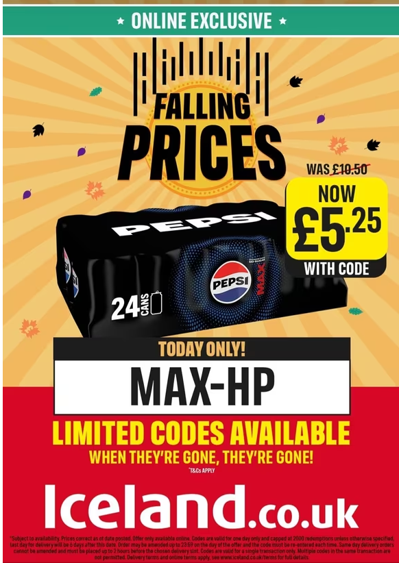 Screenshot showing Iceland Pepsi offer 