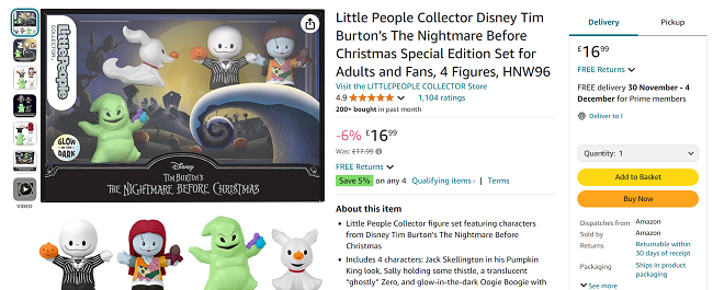 Screenshot showing Little People The Nightmare Before Christmas Special Edition Set for £16.99 at Amazon