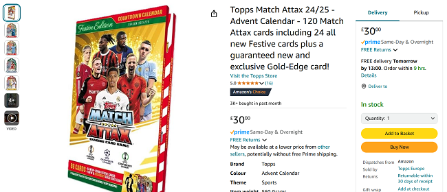 Topps Match Attax 24/25 Advent Calendar £30 @ Amazon / Topps Europe