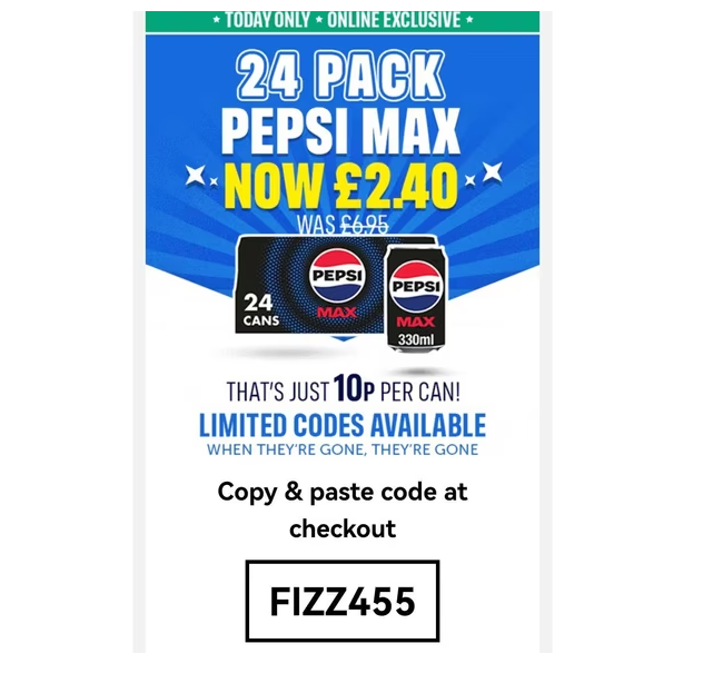 Screenshot showing Pepsi promotional offer at Iceland