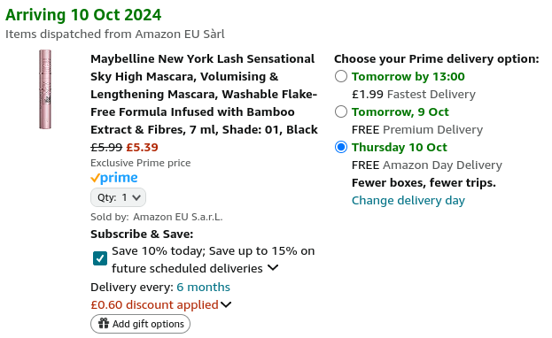 Maybelline New York Lash Sensational Sky High Mascara £5.39 @ Amazon