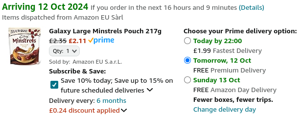 Galaxy Large Minstrels Pouch 217g £2.11 @ Amazon