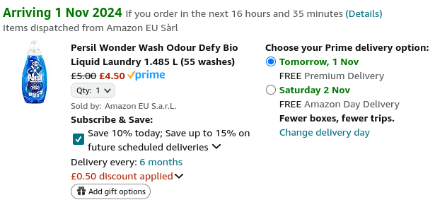 Persil Wonder Wash Bio Liquid Laundry 55 Wash £4.27 @ Amazon