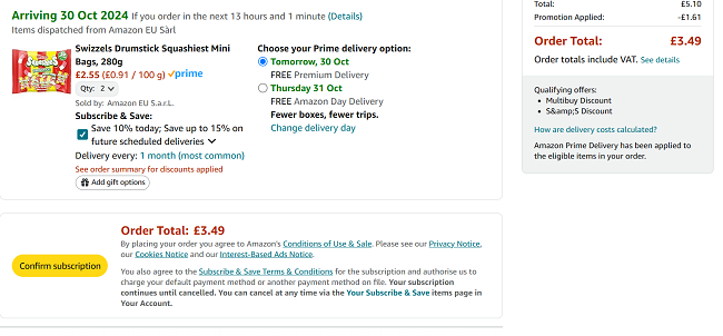 Screenshot showing Squashies Mini Bags 20 Pack 2 for £3.49 at Amazon