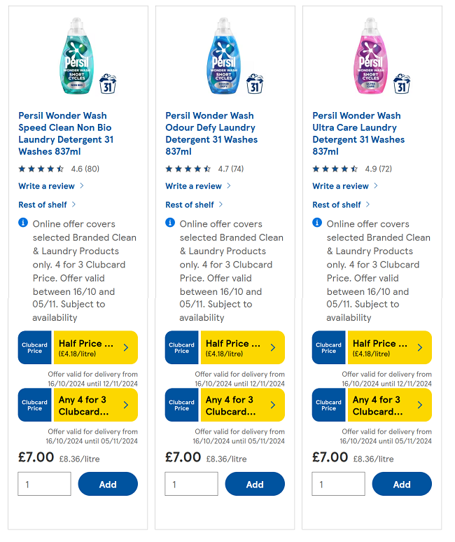 Screenshot showing Persil Wonder Wash Laundry Detergent 31 Washes offers at Tesco