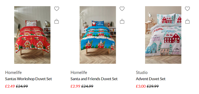 Screenshot showing Christmas Duvet Cover Sets from Frasers