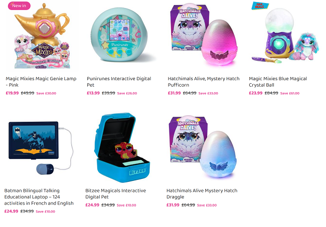 Screenshot showing daily deals on toys at Bargain Max