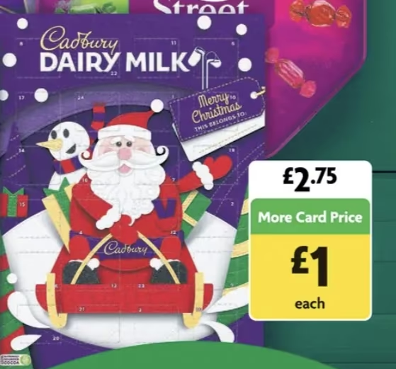 Screenshot showing Cadbury Dairy Milk Chocolate Xmas Advent Calendar for £1 in store with More Card offer at Morrisons