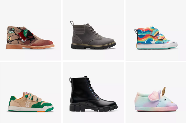 A selection of children's shoes and boots from Clarks