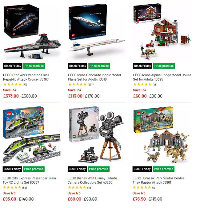Screenshot showing reduced LEGO at Argos