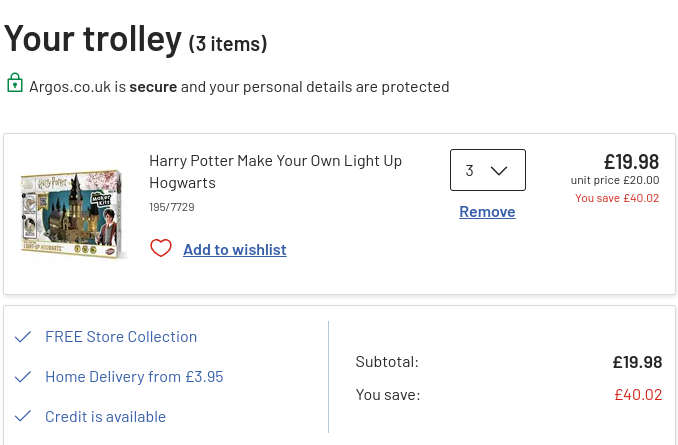 New 3 for £20 on Selcted Toys @ Argos