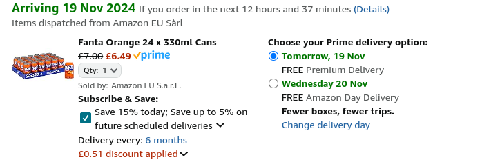 Fanta Orange 24 x 330ml Cans £6.37 @ Amazon