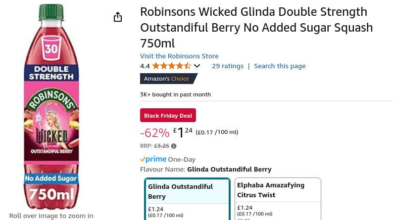 Robinsons Wicked Elphaba Double Strength Amazafying Citrus Twist Squash £1.24 @ Amazon