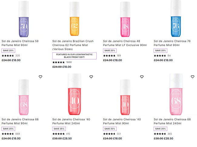 Screenshot showing 25% Off Sol de Janeiro Perfume Mists at Look Fantastic