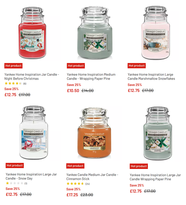 25% Off Selected Home Fragrance including Christmas Yankee Candles @ Argos