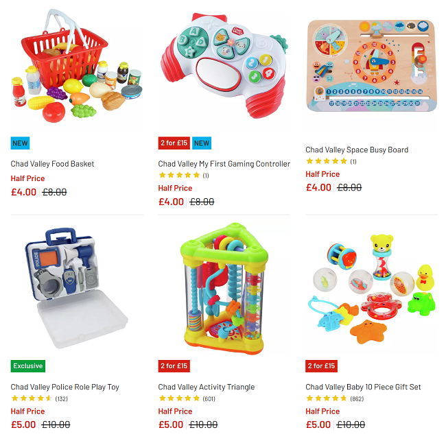 Screenshot showing half price Chad Valley toys at Argos