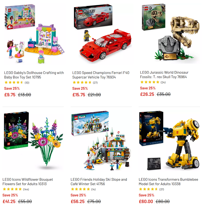 Screenshot showing reduced LEGO sets at Argos