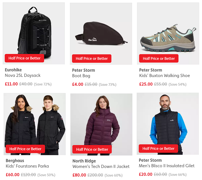 Screenshot showing sale items at Millets